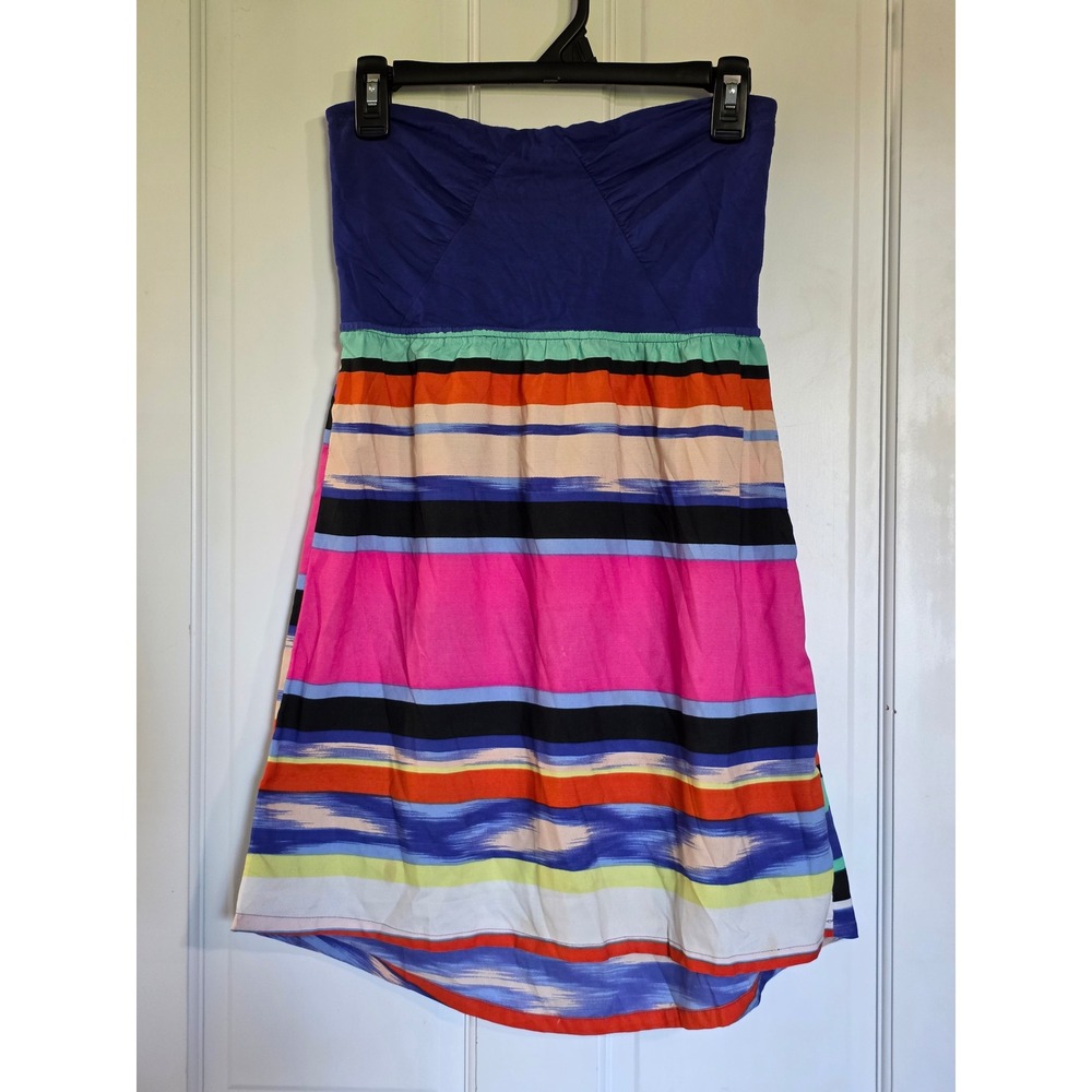 Roxy Womens Strapless Striped Mini Dress Y2K Blue Pink Multi Size Large